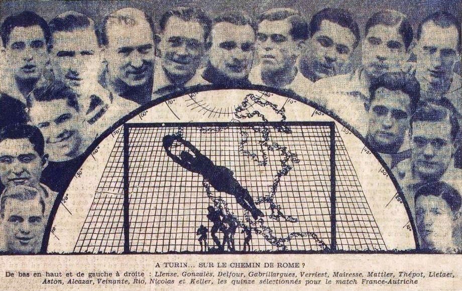 L'équipe de France de football à la Coupe du Monde 1934 opposée à l'Autriche