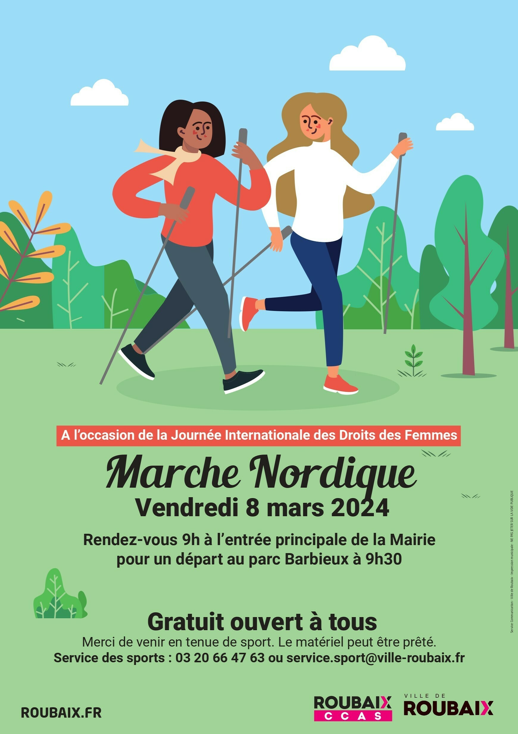 Affiche de la marche nordique organisée par la ville de Roubaix le 8 mars 2024