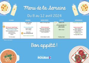 Menu de la Semaine du 8 au 12 avril 2024