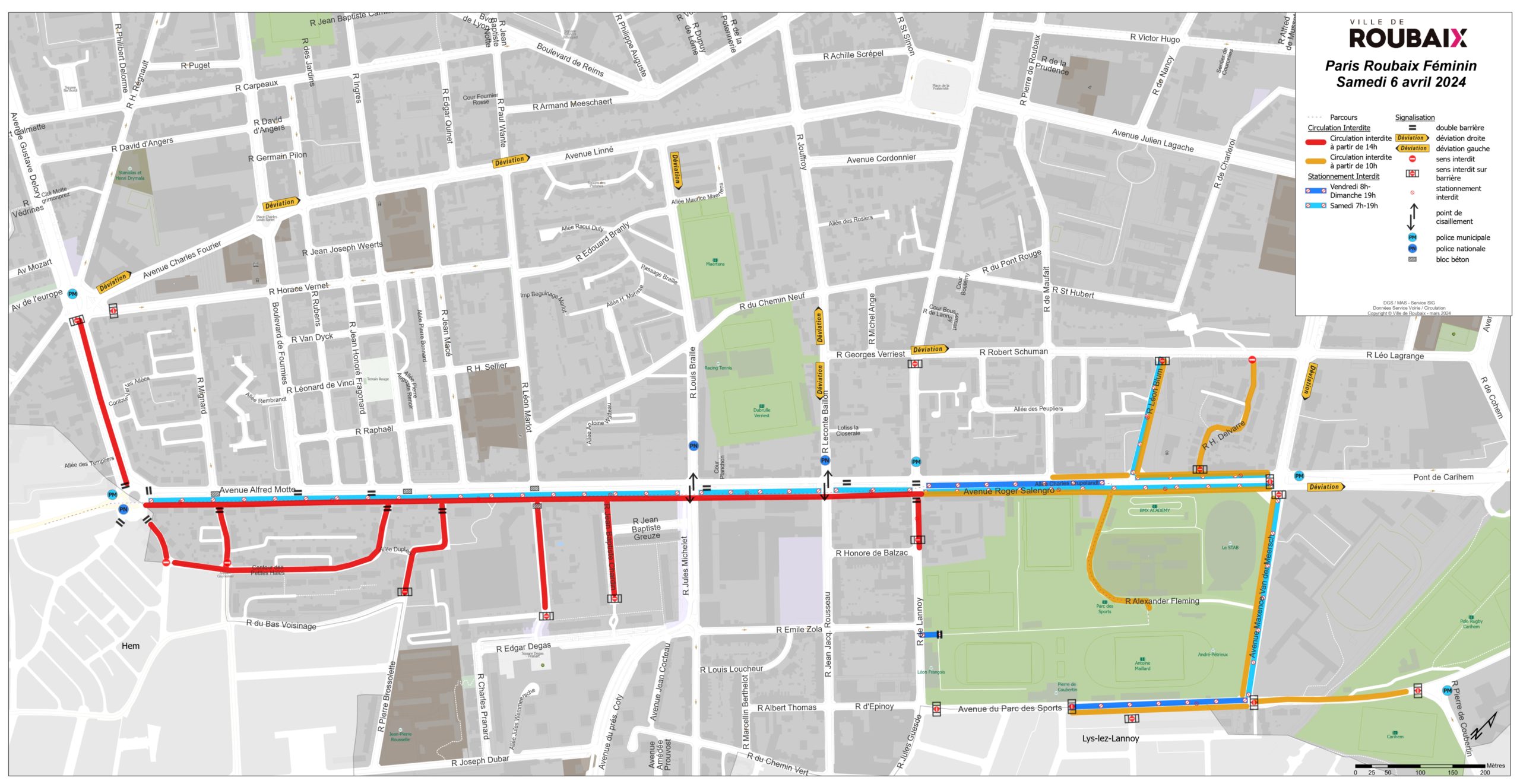 Restriction de circulation Roubaix samedi 6 avril 2024