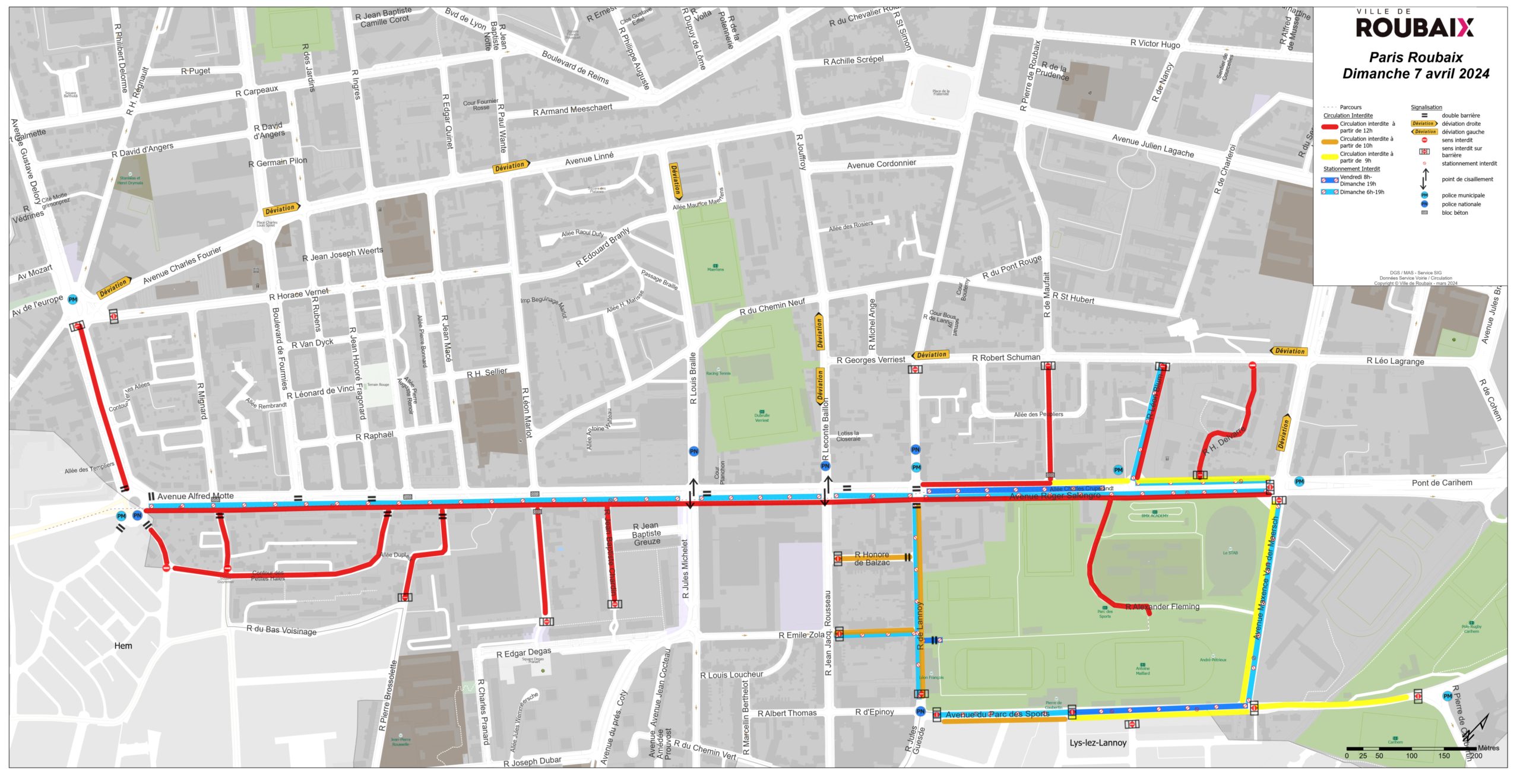 Restriction de circulation - Roubaix dimanche 7 avril 2024