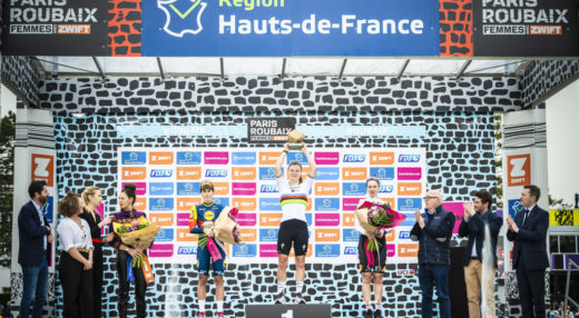 Podium de la 4e édition de Paris-Roubaix Femmes , 6 avril 2024