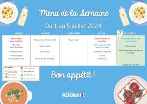 Menu de la Semaine du 1 au 5 juillet 2024