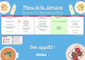 Menu de la Semaine du 9 au 13 décembre 2024