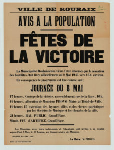 [Archive] Affiche publiée à Roubaix en 1945 pour fêter la victoire des Alliés et la fin de la 2e guerre mondiale. (source bnr-r)