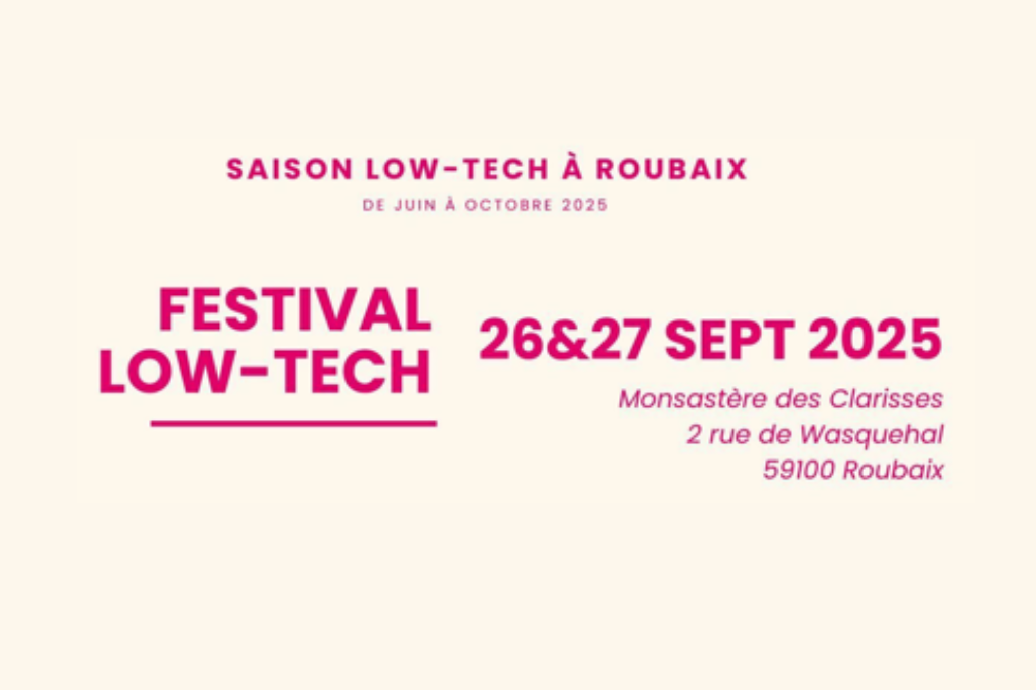 Festival Low-tech à Roubaix : 26 et 27 septembre 2025