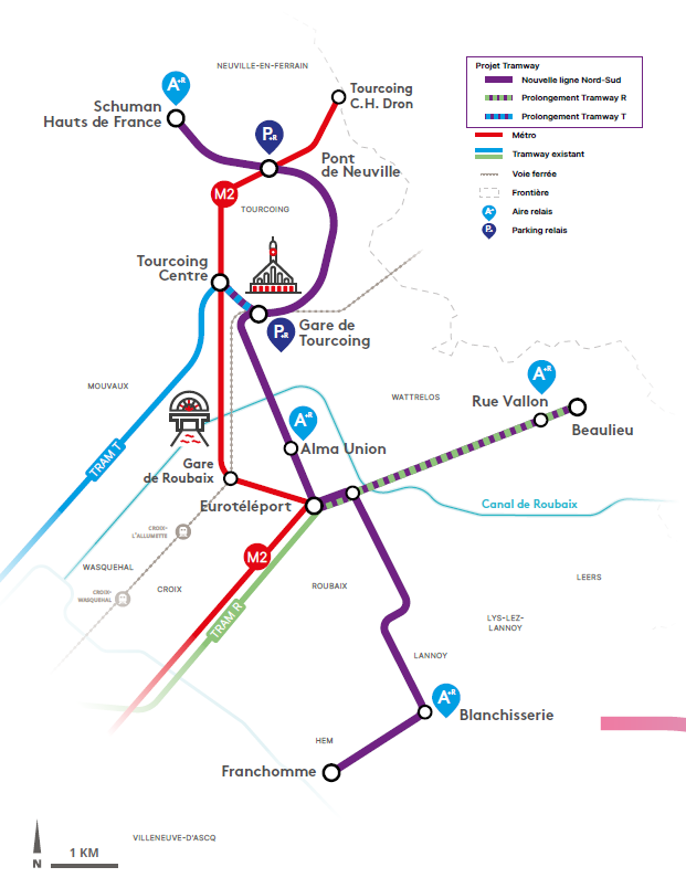 Tracé du futur tramway Roubaix-Tourcoing
