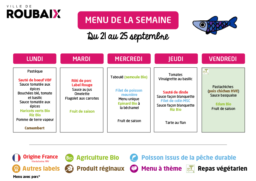 menu Du 21 au 25 septembre