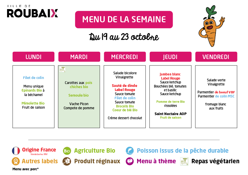 Menu Du 19 au 23 octobre